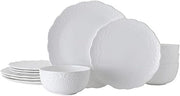 12pc White Bone China Dinnerware Set Chip Resistant Plates Bowls for 4