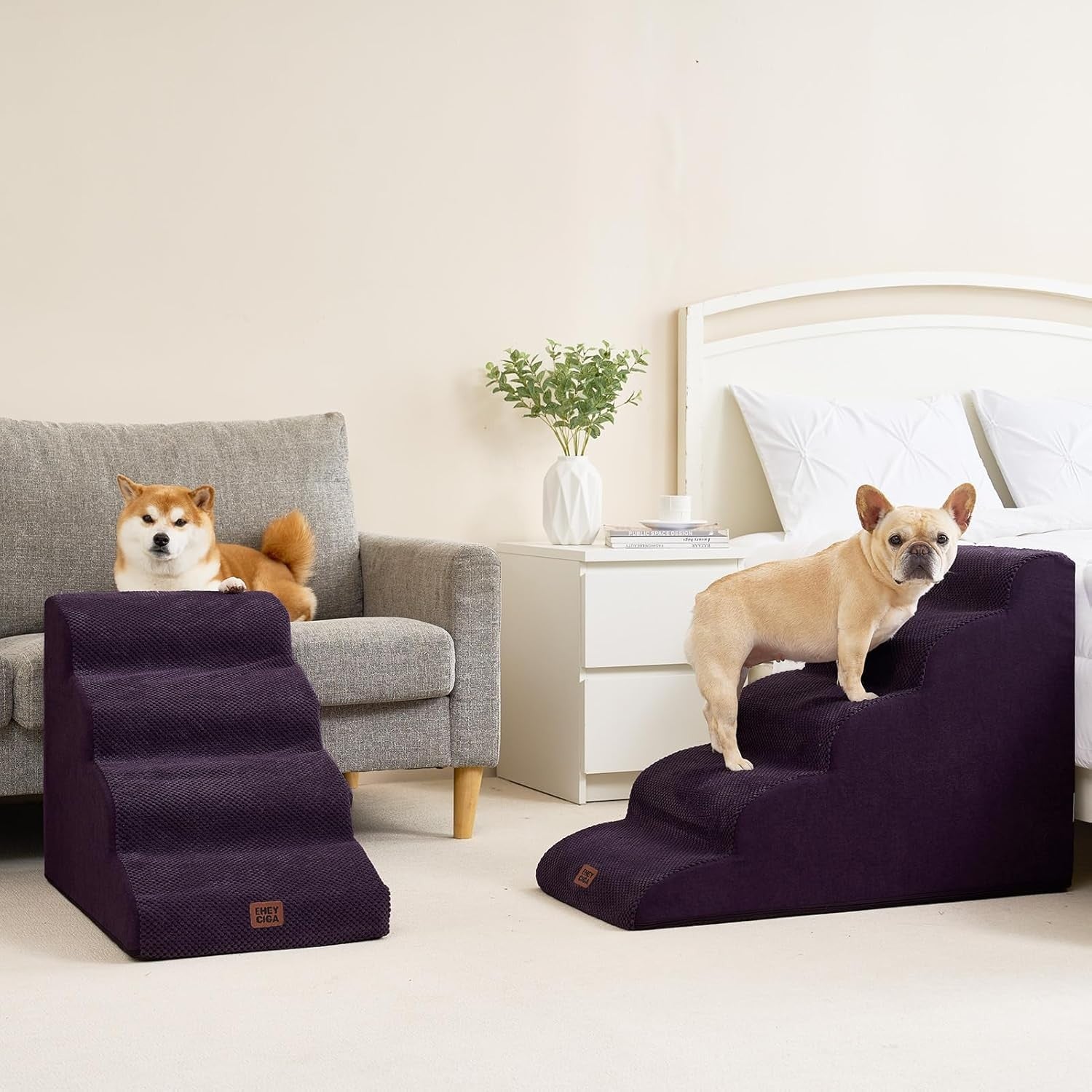5 Step Dog Stairs for High Bed Non Slip Pet Steps Purple