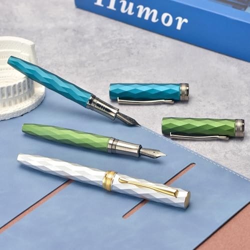 Luxury Metal Fountain Pen Extra Fine Soft Nib Silver Diamond Case Set