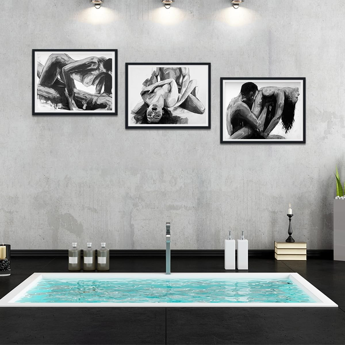 Large Black White Romantic Canvas Wall Art Set 24x36in