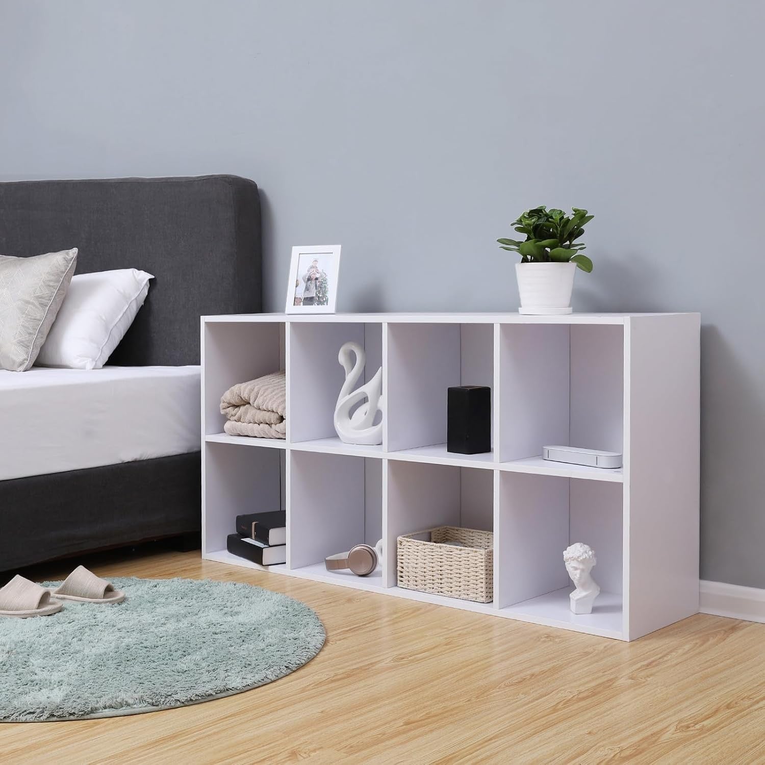 8-Cube White Bookcase | Tall Storage Shelf Unit for Living Room Office Bedroom