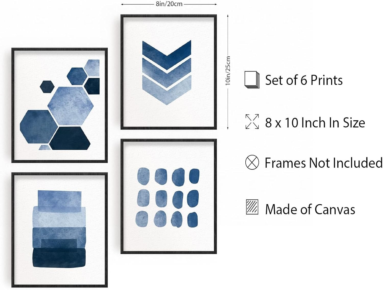 Blue Abstract Wall Art Prints Set 6pc 8x10in Unframed