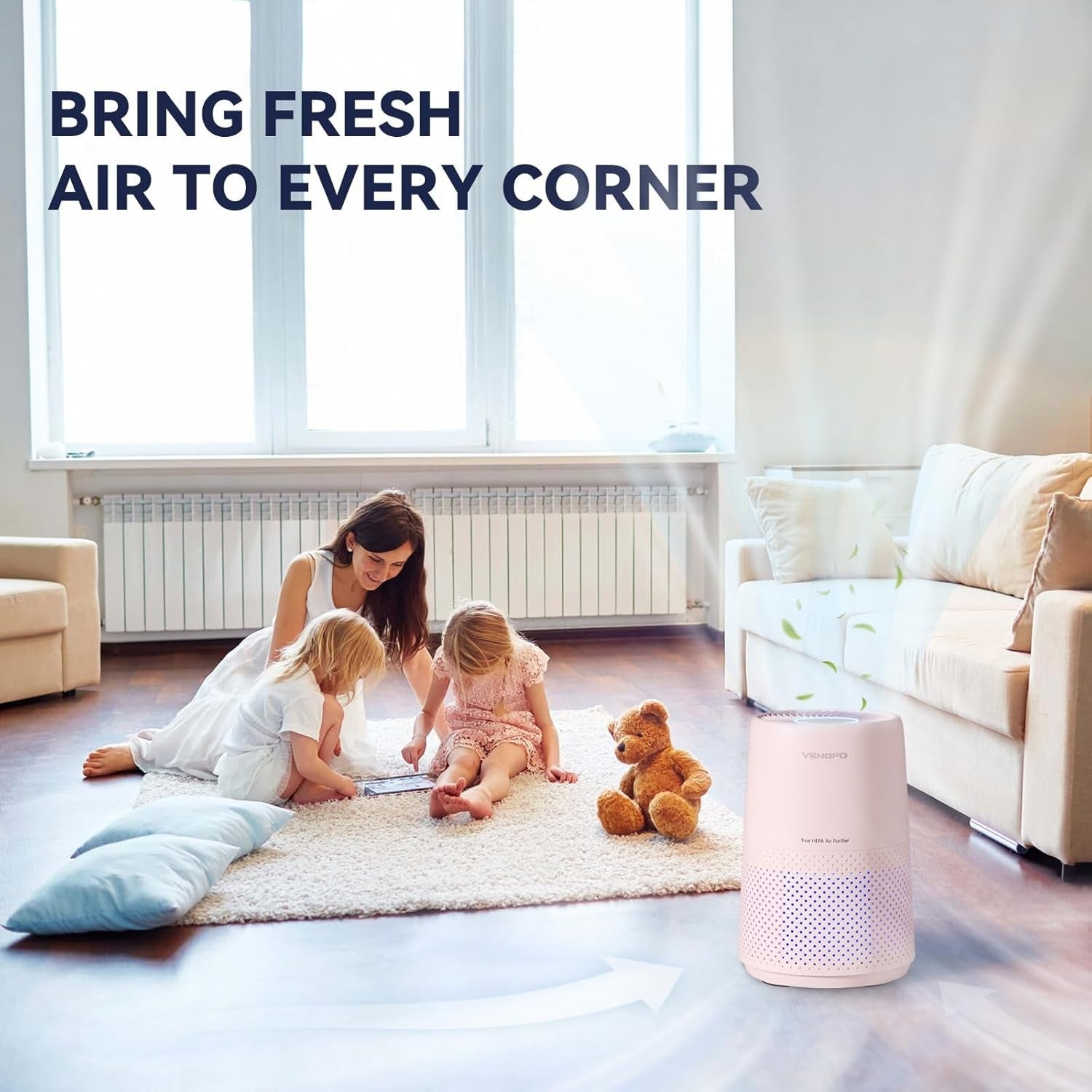 H13 HEPA Air Purifier Bedroom 1074ft² Ultra Quiet 24dB Pet Home