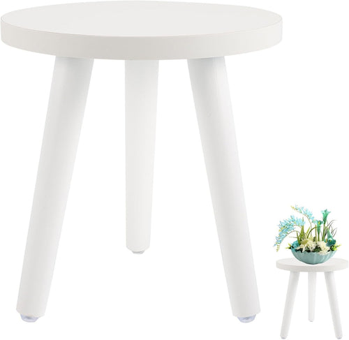Small Round Wooden Plant Stand Minimalist White Flower Pot Holder Indoor Decor