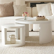 2X Nesting Coffee Table Set Pine Wood White Round Side End Tables Living Room
