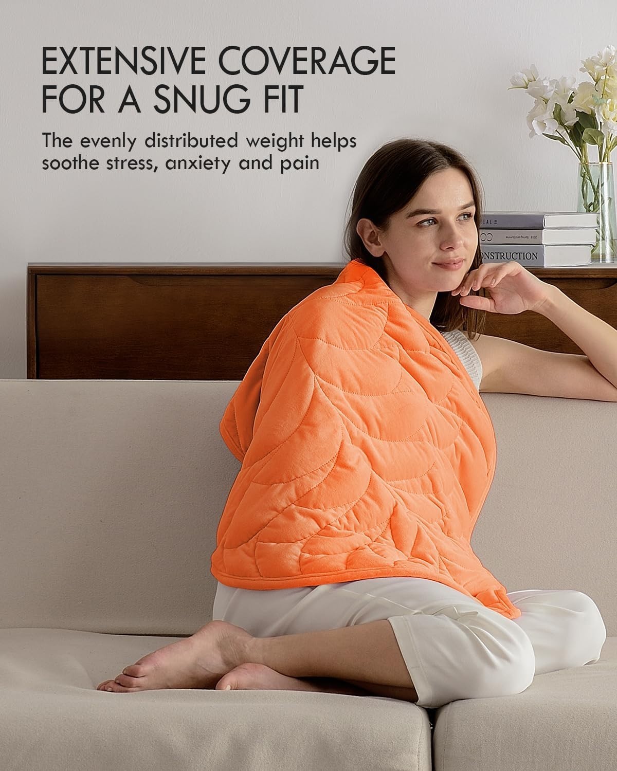 Soft Weighted Lap Blanket 5lbs Orange Velvet Travel Stress Relief Leaf Design