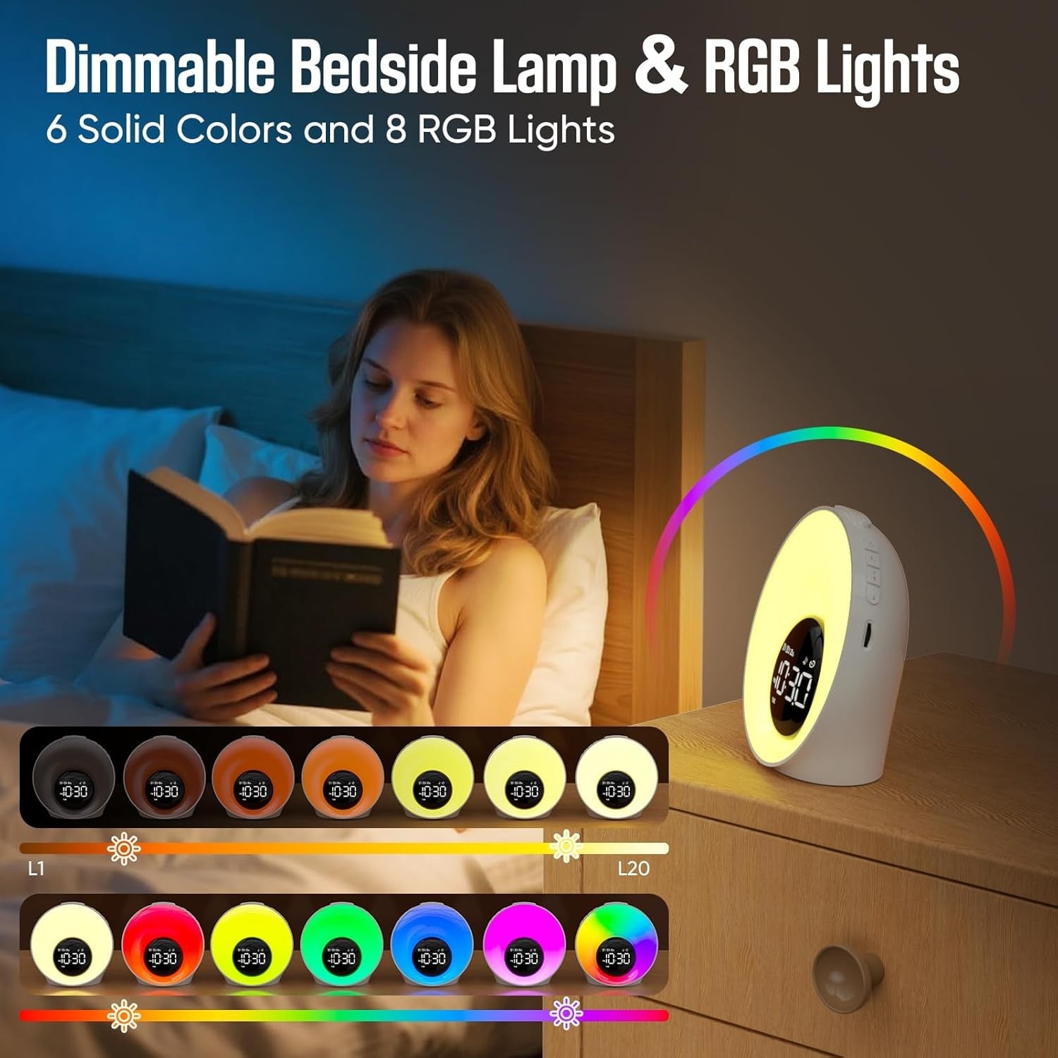 Sunrise Alarm Clock Wake Up Light White Noise Sound Machine Dual Alarm