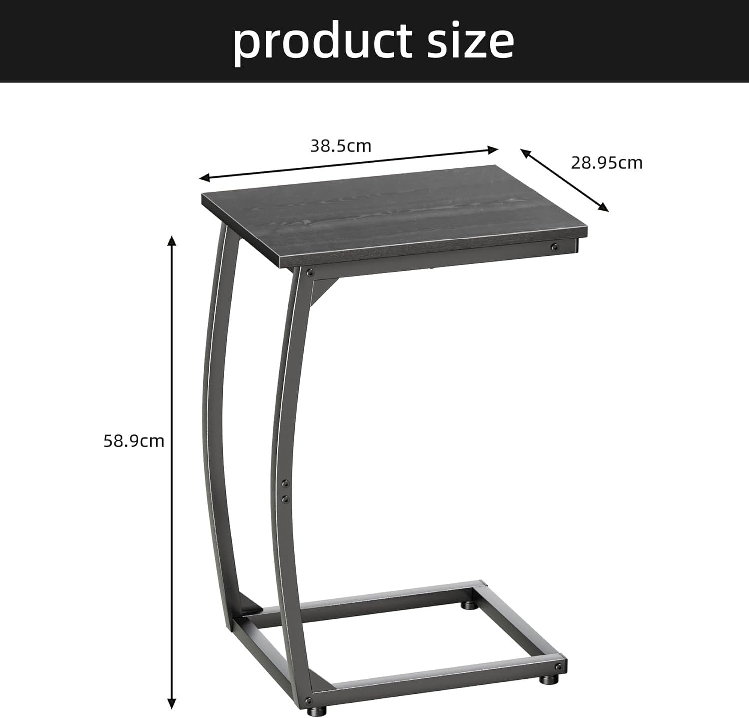 C Shape Black Side Table 2Sofa Laptop Snack Stand Narrow TV Tray for Living Room