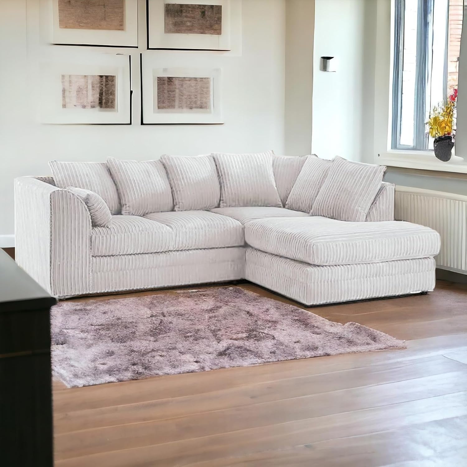 Cream Jumbo Cord 4-Seater Right Hand Corner Sofa | Plush Comfort & Style
