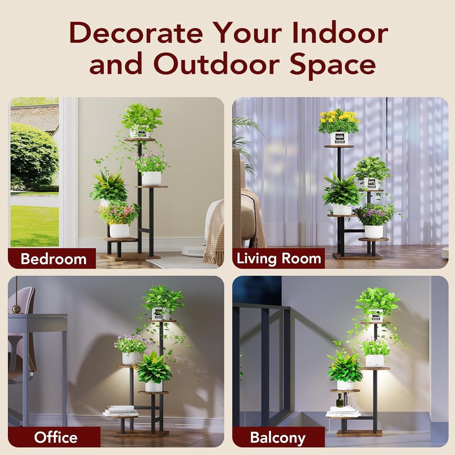 4-Tier Metal Plant Stand with Adjustable Grow Light & Hook | Indoor Corner Shelf
