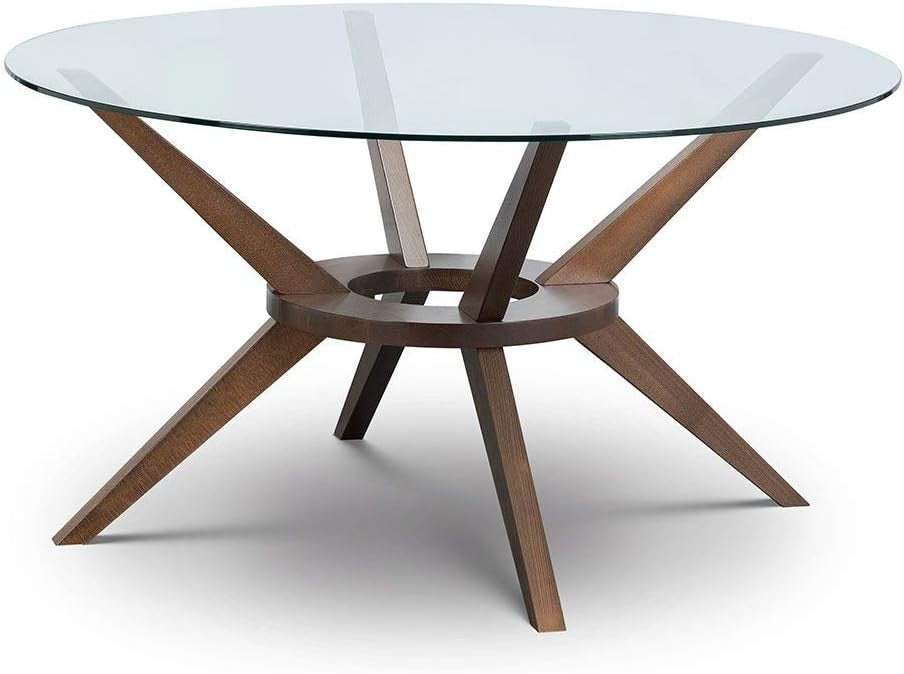 Large Round Walnut Dining Table with 140cm Glass Top, Contemporary Kitchen Table