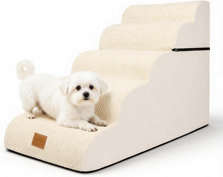 Dog Steps for Bed 5Step Non-Slip Pet Stairs Ladder Foam Ramp with Plush Cover