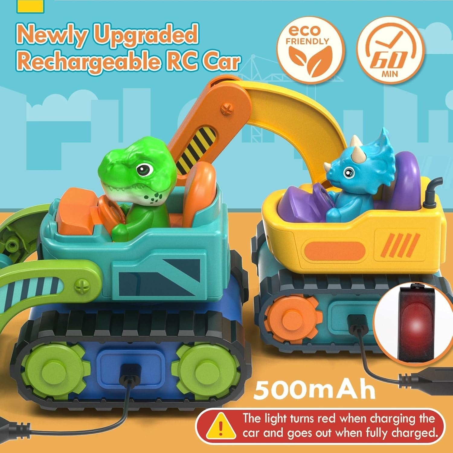 Castle Dinosaur RC Digger Construction Truck Toy w/ Music Sound for Toddlers 1-3