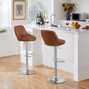 Set of 2 Adjustable Swivel Bar Stools – Retro Brown L-Shape