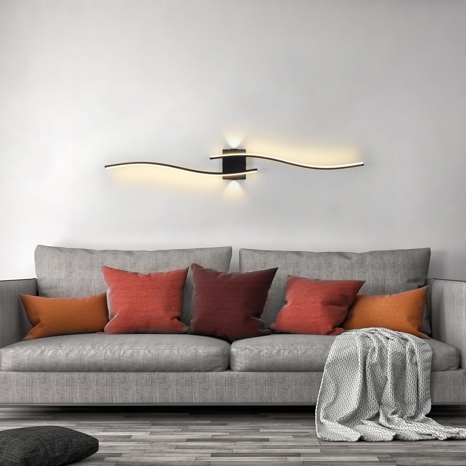 100cm Dimmable LED Wave Wall Light Modern Black Sconce for Bedroom Lounge