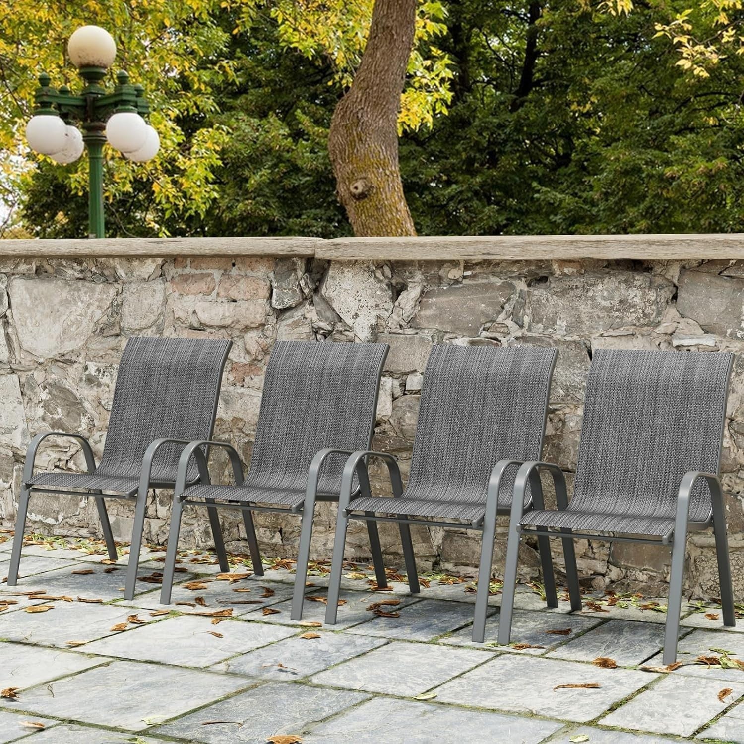 6x Stackable Garden Patio Chairs Outdoor Metal All-Weather Furniture Set