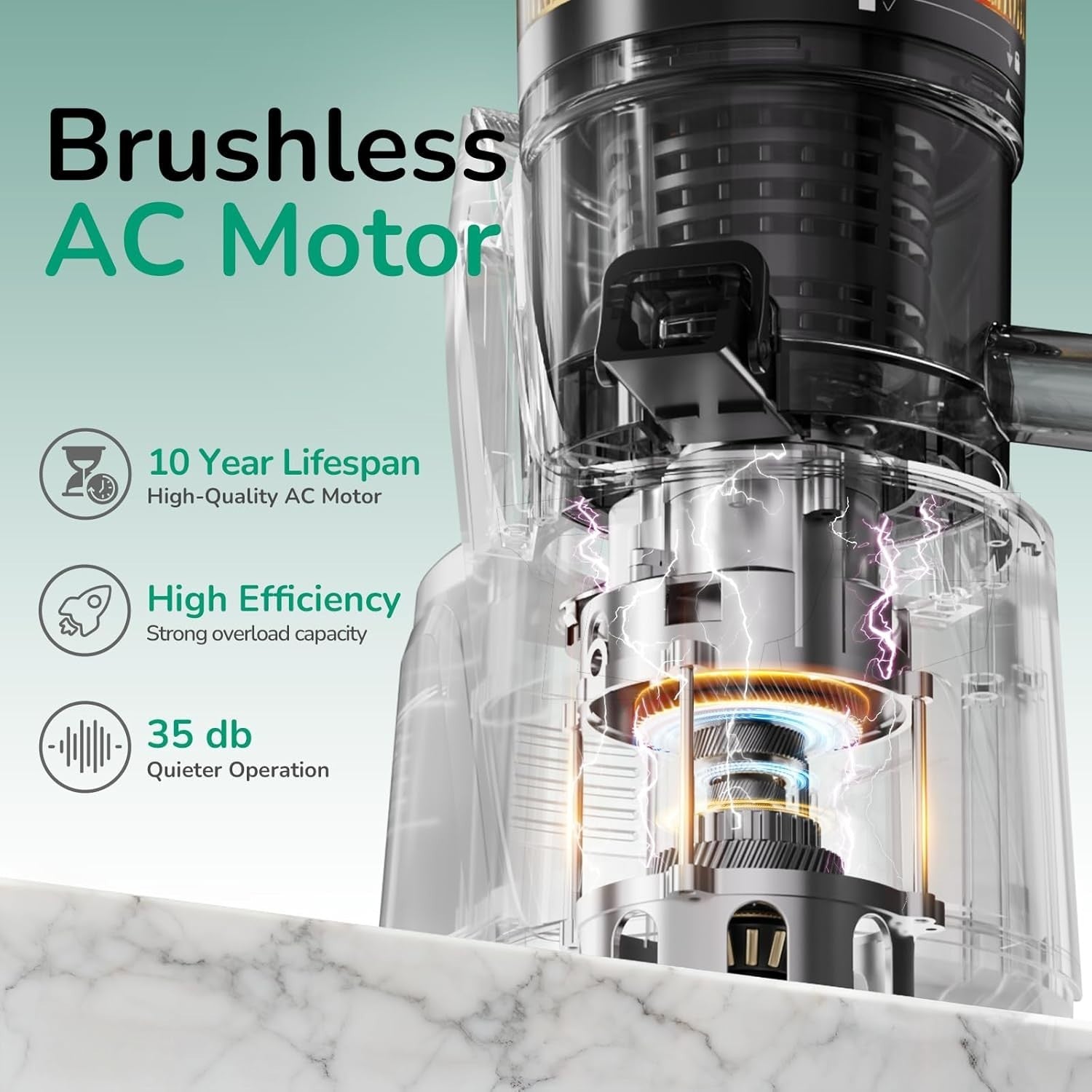 Cold Press Juicer 150mm Wide Feed Opening 3 in 1 Brushless Motor