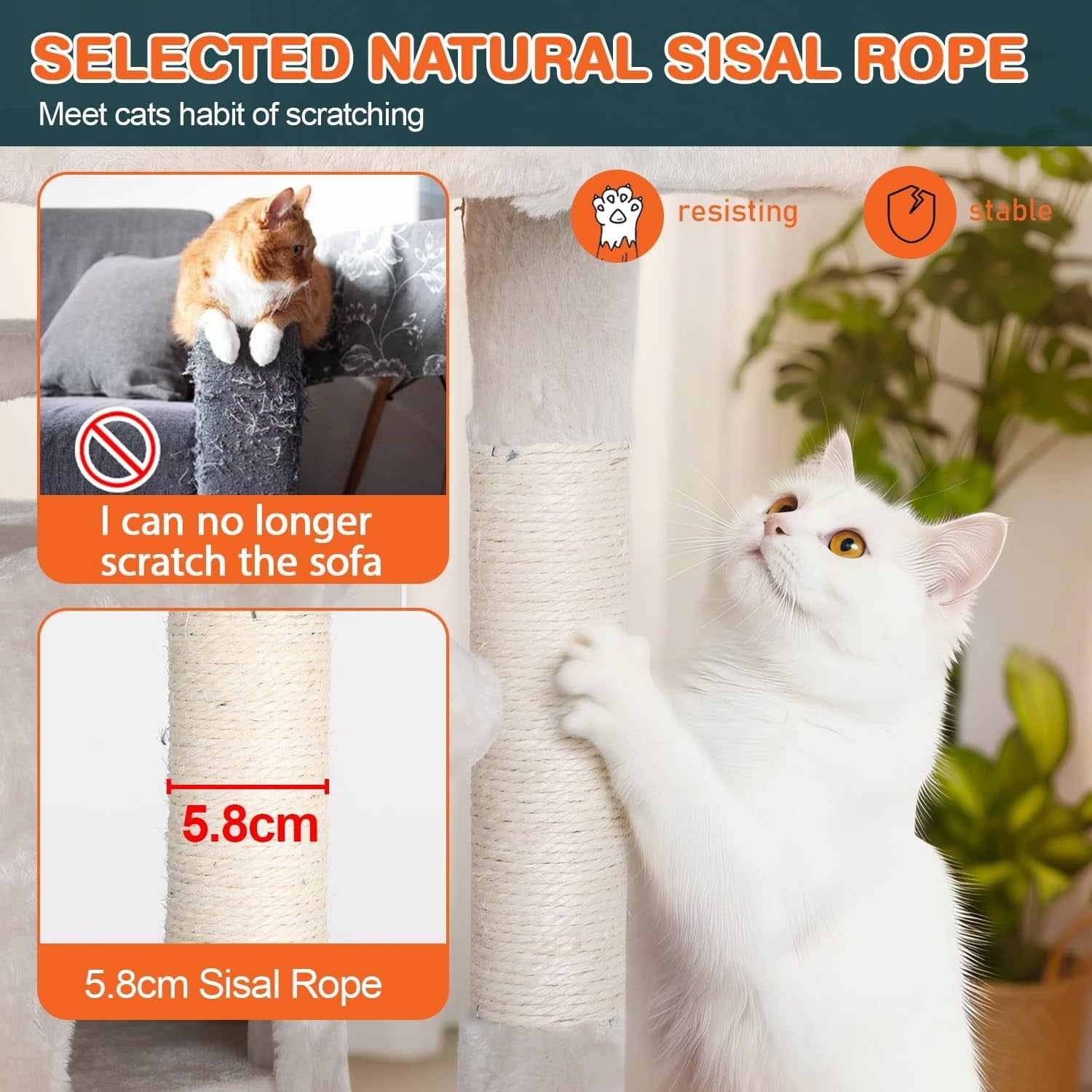 Beige Multi Level Cat Tree Tower 139cm with Condo Scratching Posts Play Centre