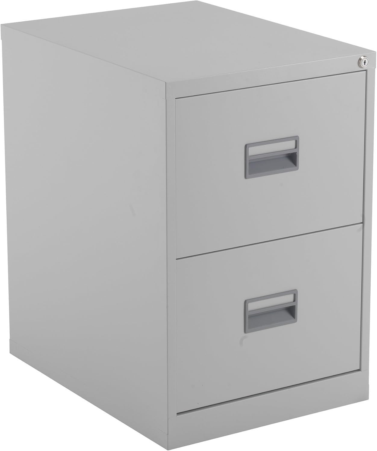 Grey Steel Filing Cabinet 2 Drawer Lockable Heavy Duty 70cm
