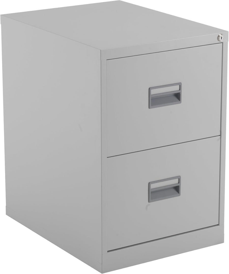 Grey Steel Filing Cabinet 2 Drawer Lockable Heavy Duty 70cm