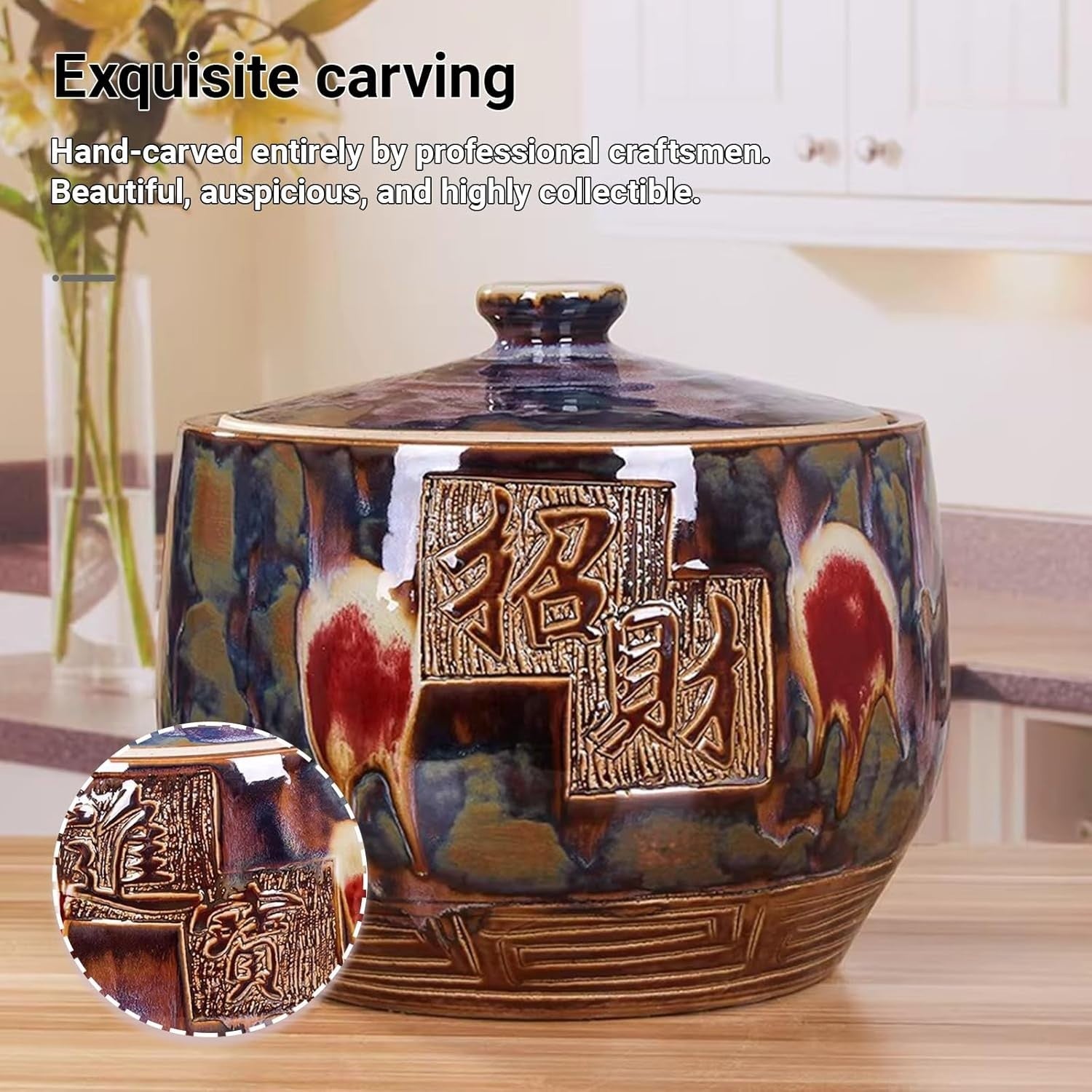15KG Ceramic Rice Dispenser Airtight Grain Storage Bucket with Lid