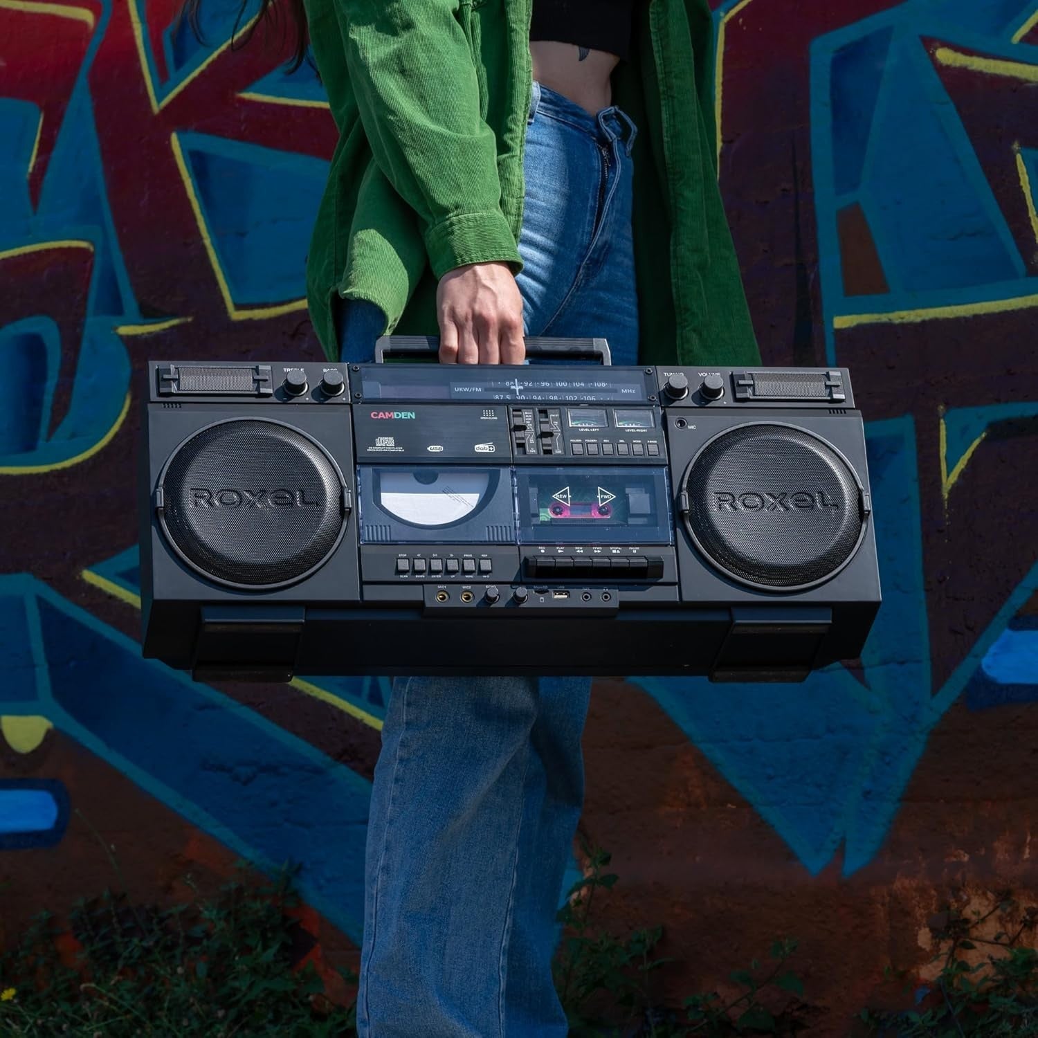 Retro Boombox Cassette CD Player DAB/FM Radio Bluetooth USB Black