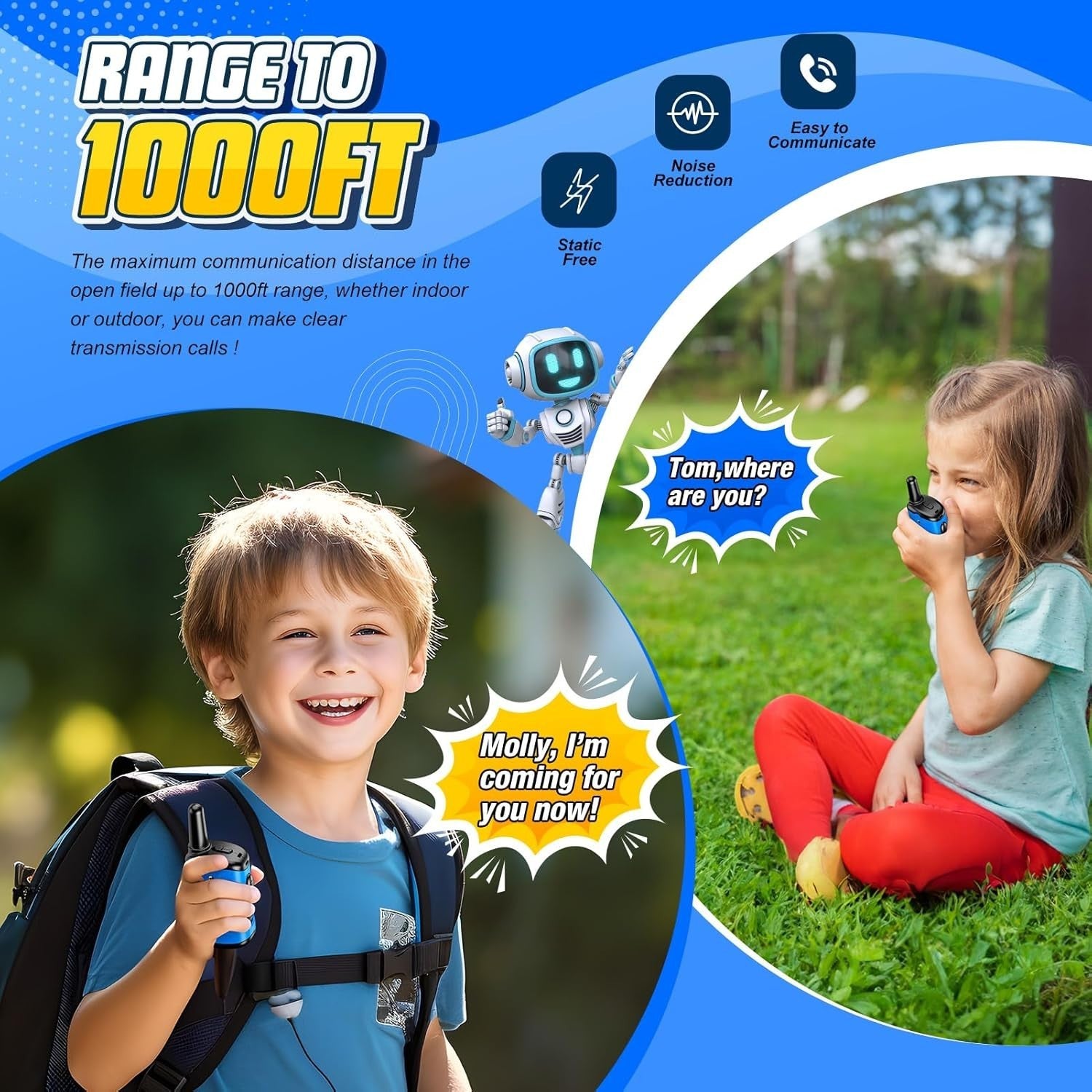 Kids Walkie Talkies Lightweight Robot Toy Long Range Gift 2 PCS Blue