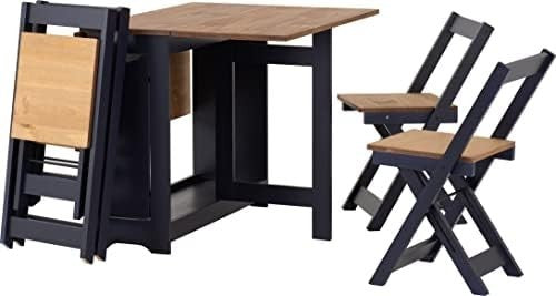 Seconique Santos Butterfly Dining Set Navy Blue & Distressed Waxed Pine Extendab