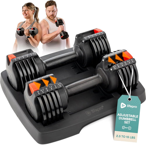 Adjustable Dumbbells Pair 6-in-1 Compact Quick Adjust Home Gym Weights