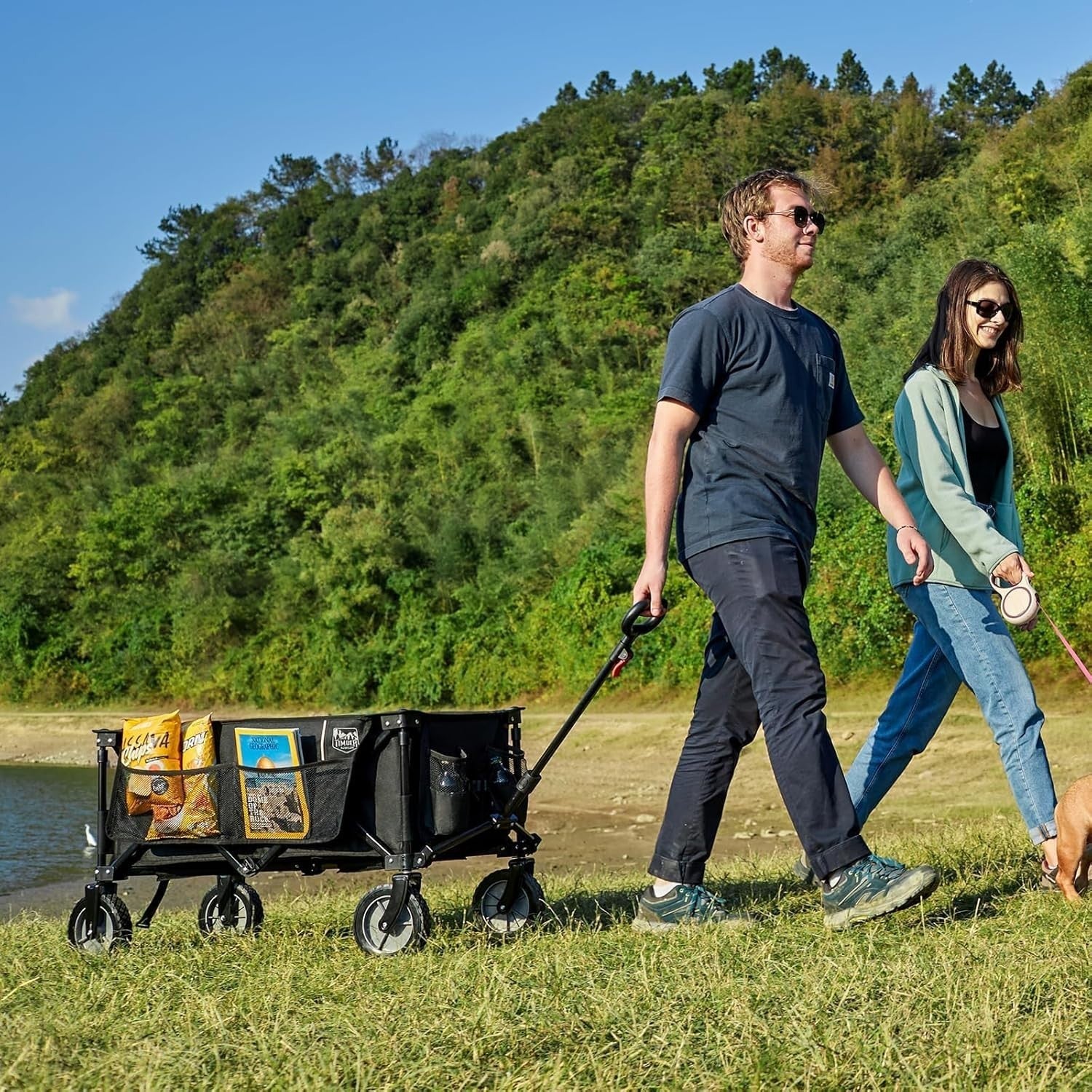 Black 200L Folding Camping Wagon 100kg Heavy Duty Festival Trolley with Handle