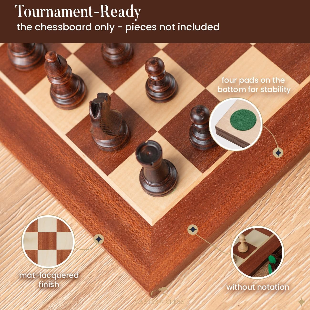 54cm Tournament Wooden Chess Board Inlaid Mahogany Foldable Luxury Board