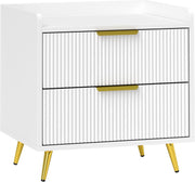 Modern White Bedside Table with 2 Drawers & Gold Metal Legs | Elegant Nightstand