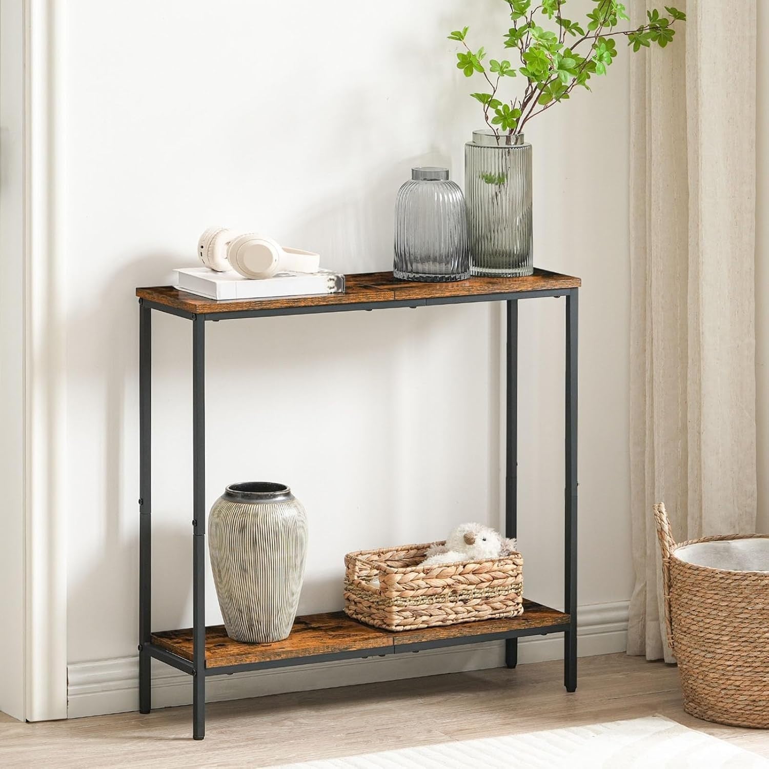 Slim 2-Tier Console Table with Storage Shelf for Hallway & Living Room
