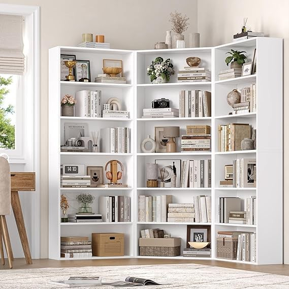 White 6-Tier Tall Bookcase Storage Shelf Unit Modern Display Rack 60x23.5x180cm