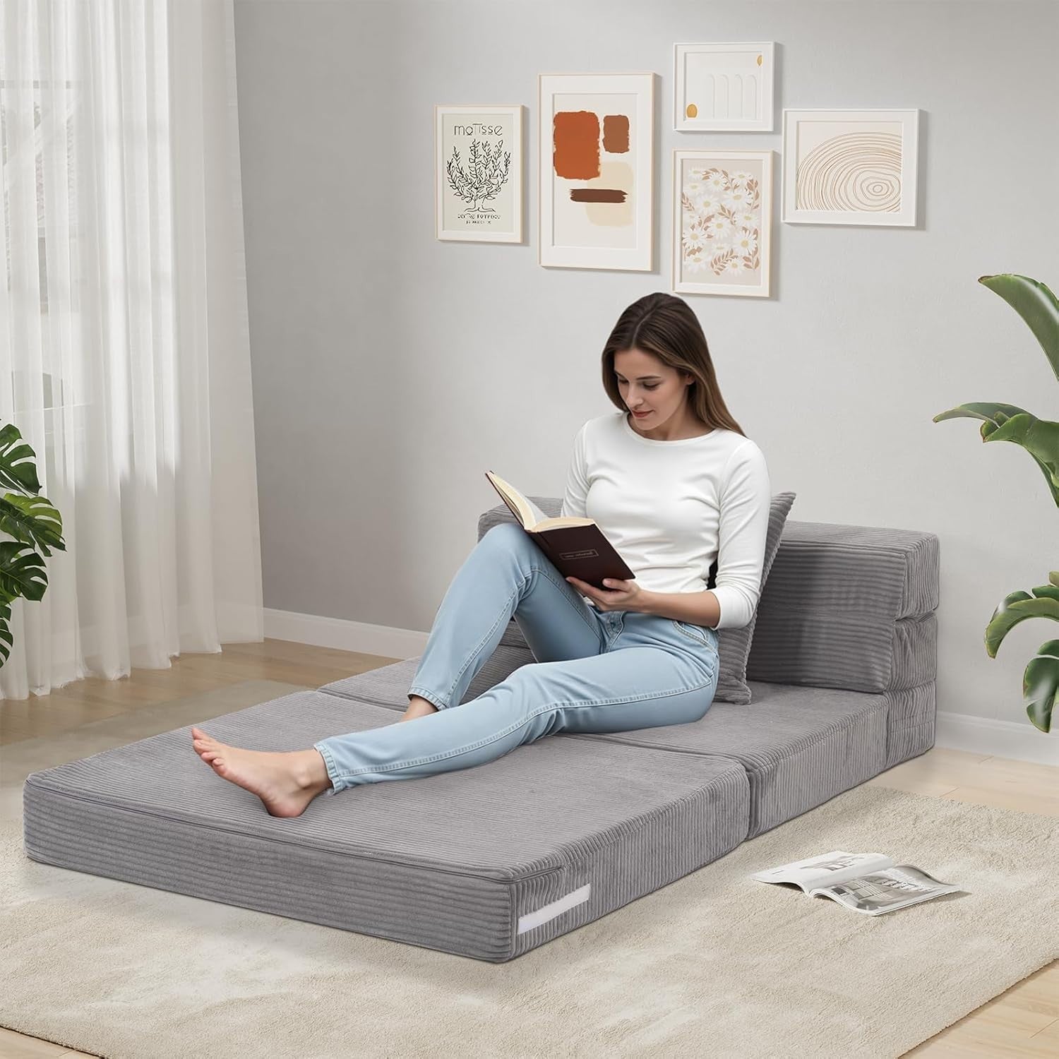 Folding Sofa Bed Chair Z Single 190x90cm Guest Mattress Lounger Grey