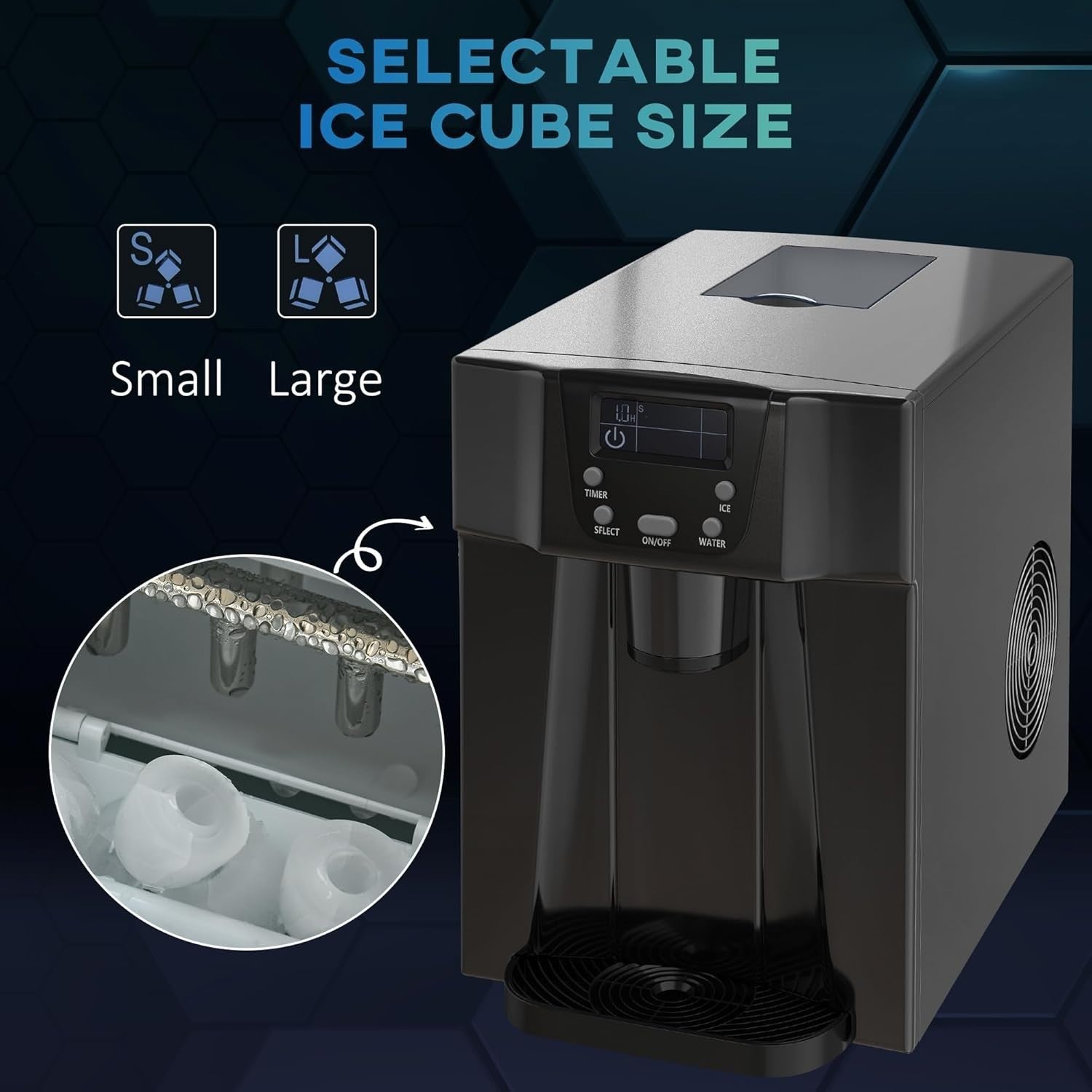 Ice Maker Machine Countertop 12kg 24H Water Dispenser Fast Ice 2 Sizes