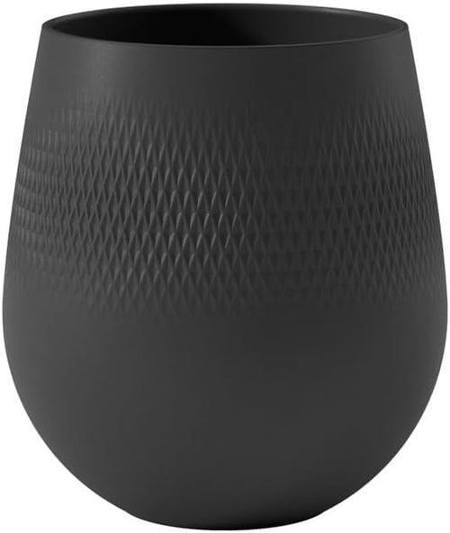 Black Porcelain Vase Modern Textured Table Floor Decor Large 22.5cm