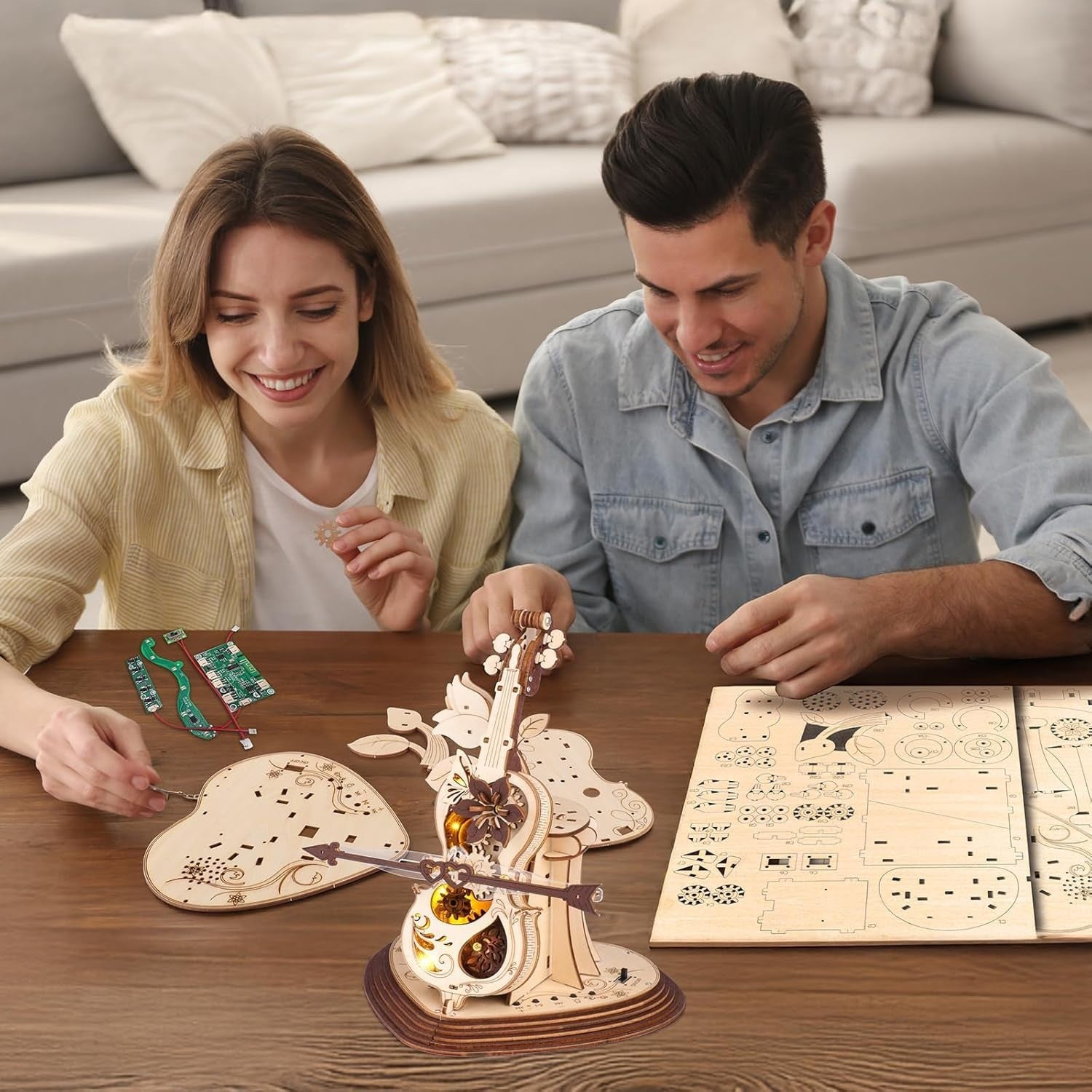 3D Wooden Cello Puzzle Music Box with Light & Bluetooth Sound – Gift