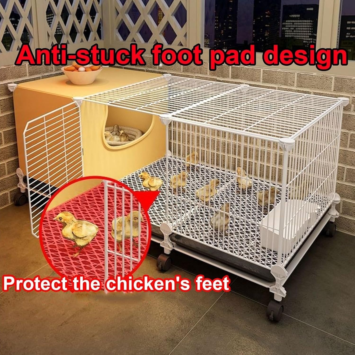 Mobile Chicken Coop with Wheels Iron Mesh Run Tray
