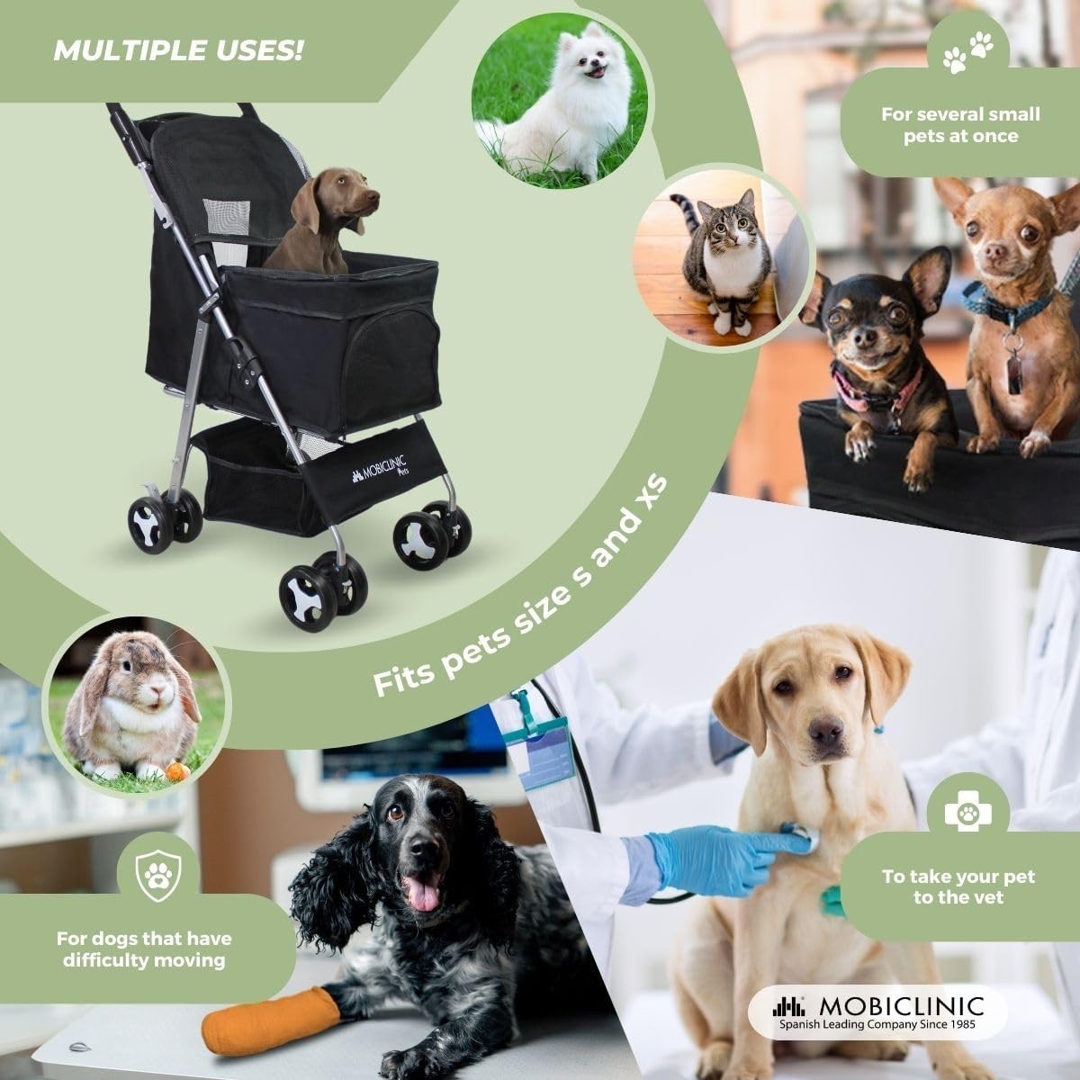Small Dog Pet Stroller Foldable Pram 360 Swivel Wheels XXL Basket
