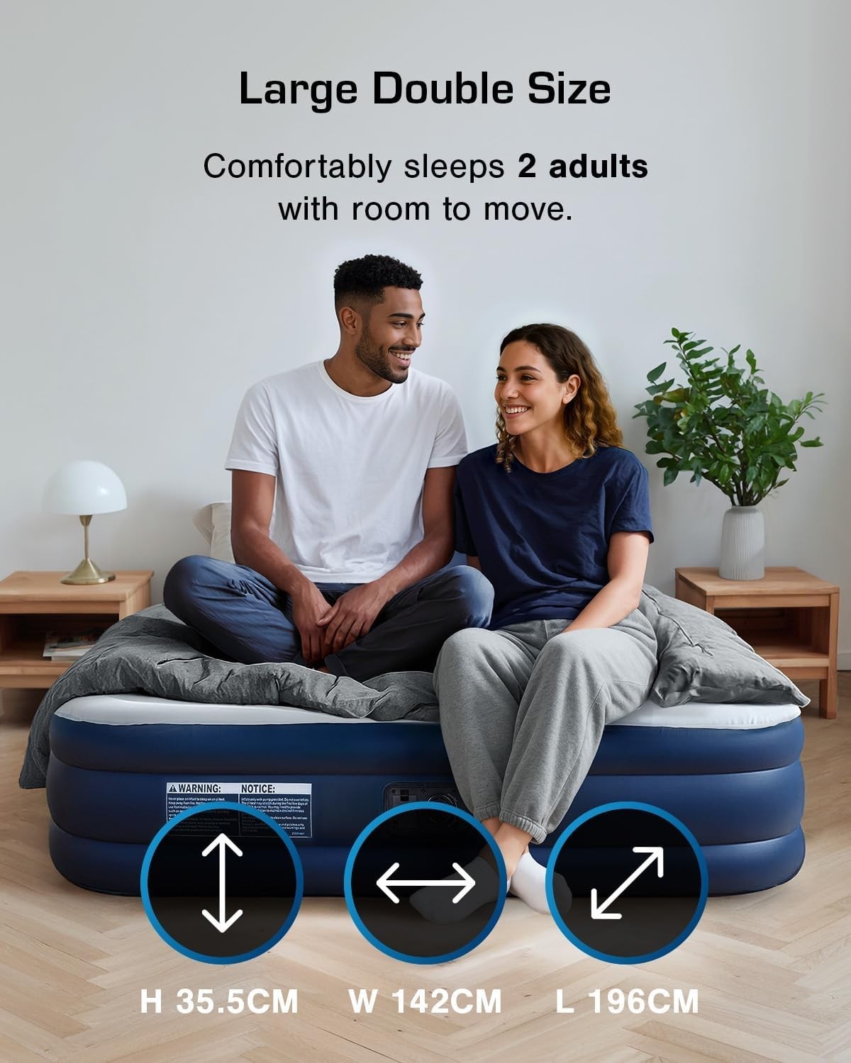 Double Inflatable Air Bed Built In Pump Raised Flocked Mattress Guest Camping