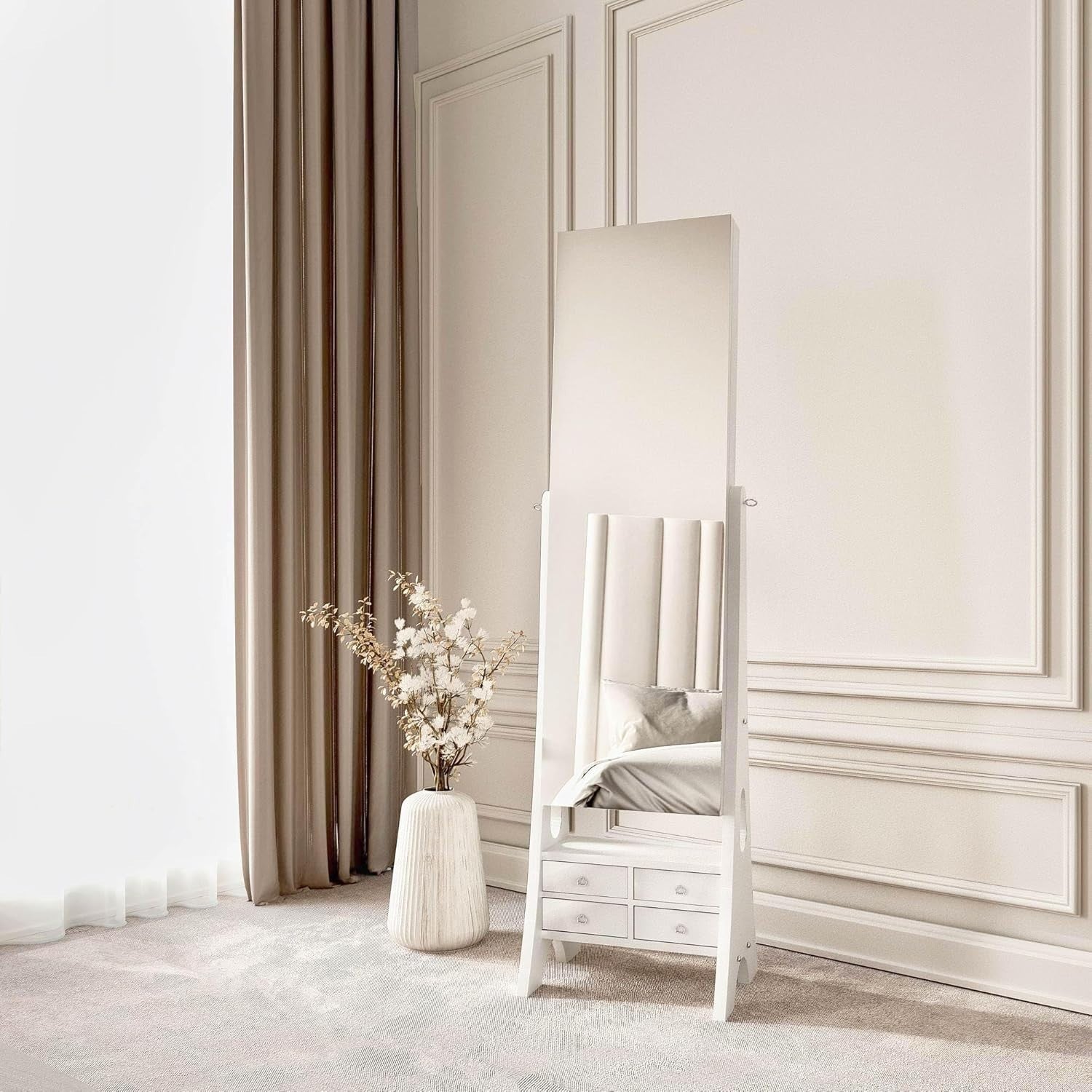 White LED Jewellery Storage Cabinet Full Length Mirror with Drawers