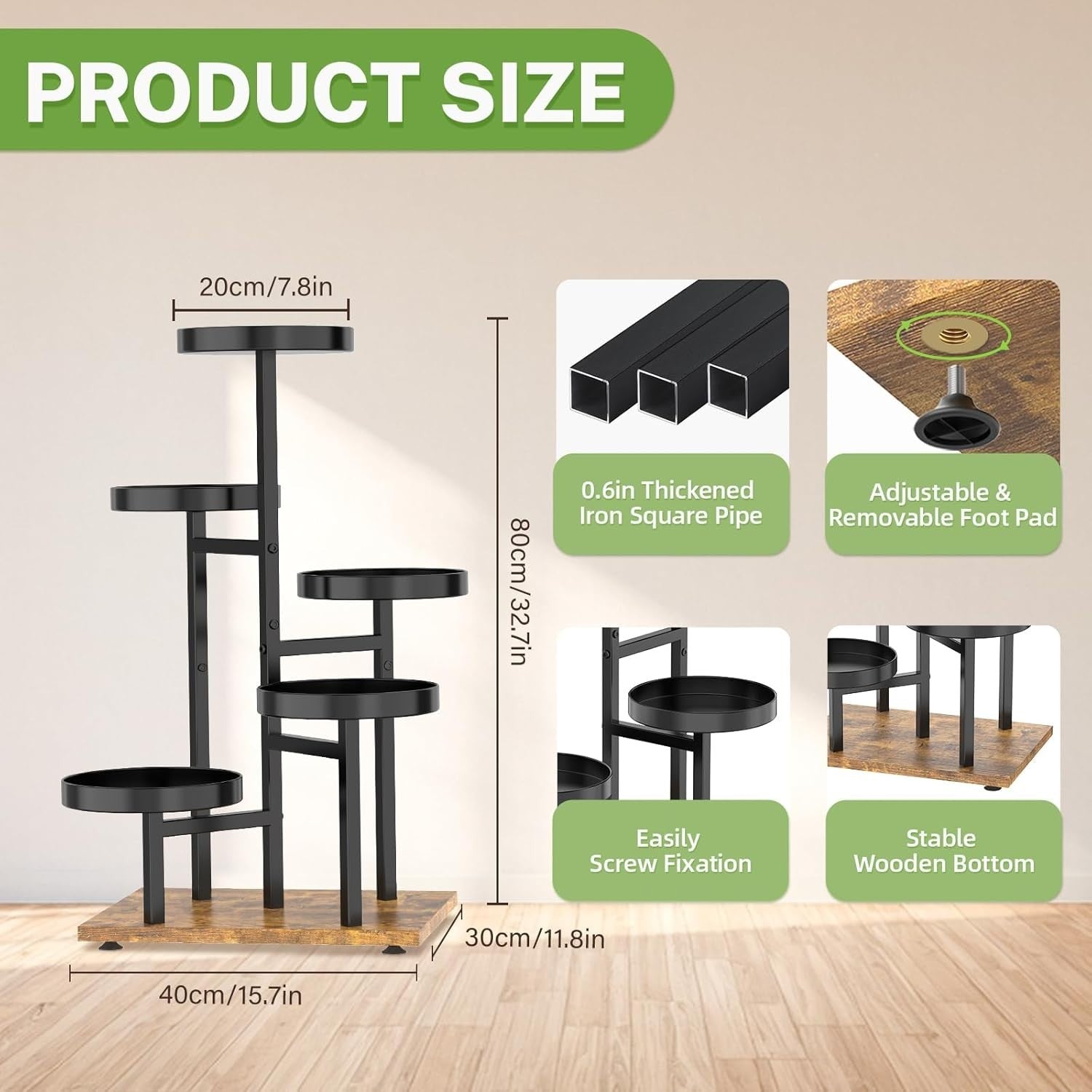 5-Tier Metal & Wood Plant Stand, Corner Indoor Outdoor Flower Display Rack