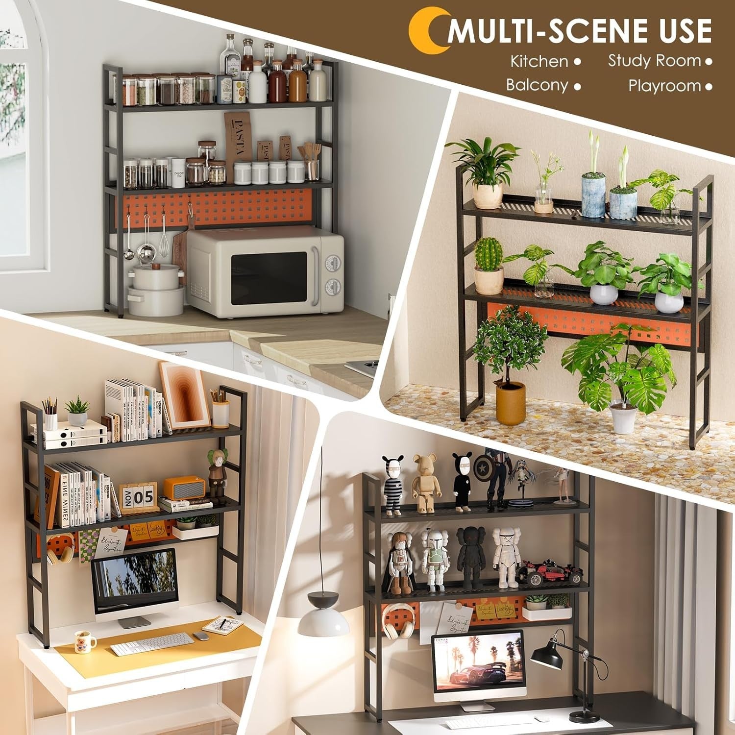 35.4" Metal Desk Hutch Shelf with Pegboard | 2-Tier Desktop Organizer Black
