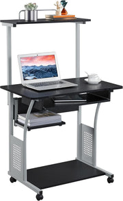 3 Tier Computer Desk with Printer Shelf Keyboard Tray Rolling Home Office