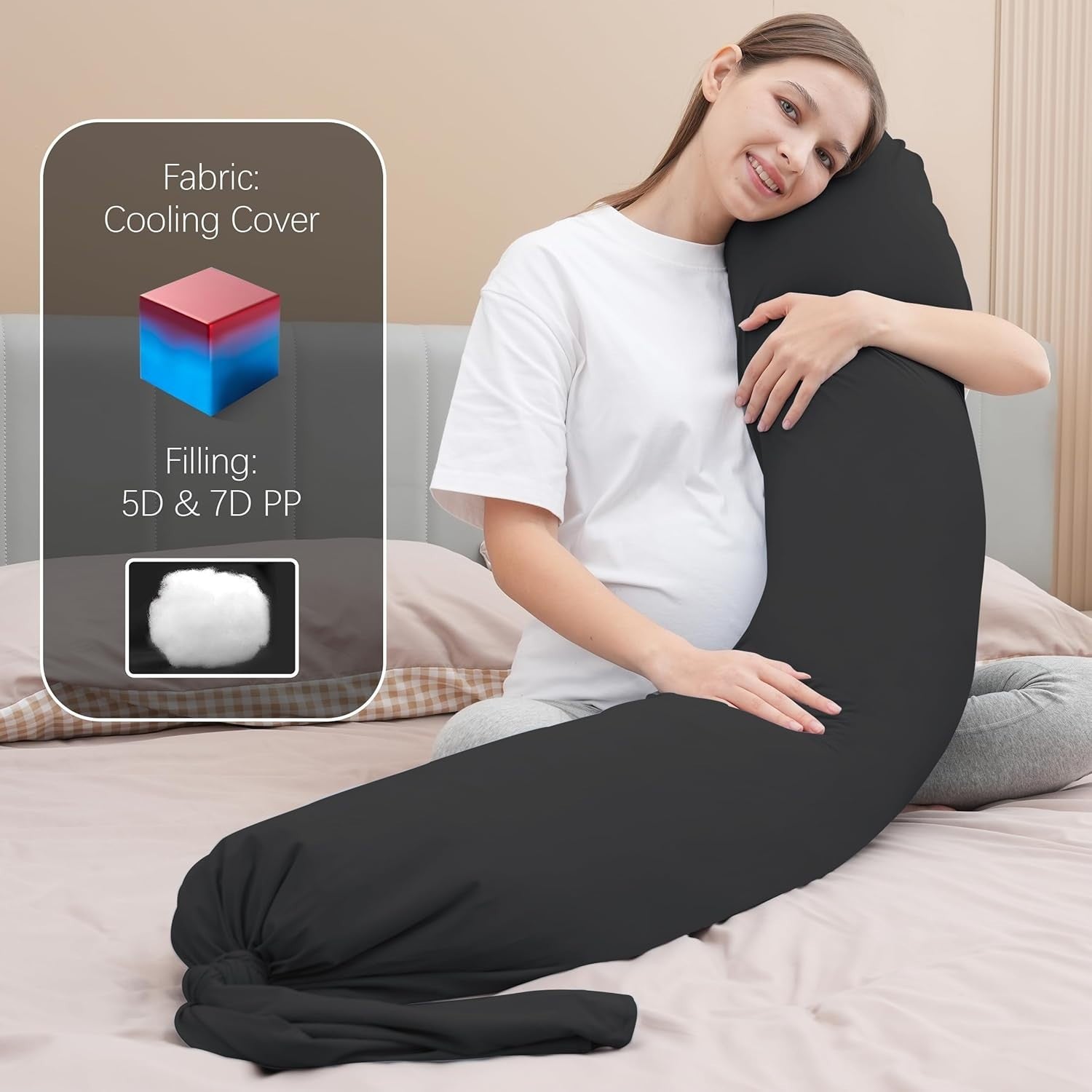 Pregnancy Pillow 54” Full Body Maternity Support Cushion Cooling Black