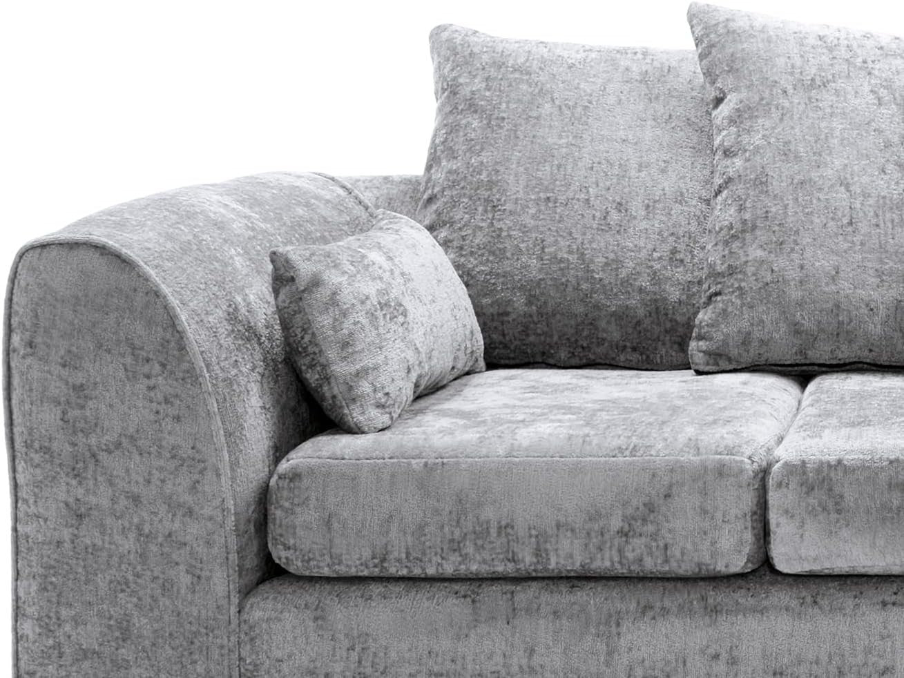Luxury Light Grey L Shaped Corner Sofa 5 Seater Crushed Chenille Couch
