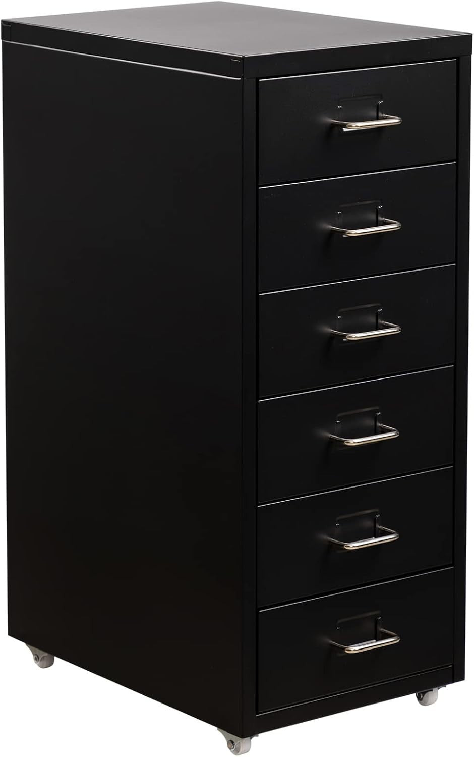 Black Metal Rolling Drawer Cabinet 6 Tier Mobile File Storage Unit