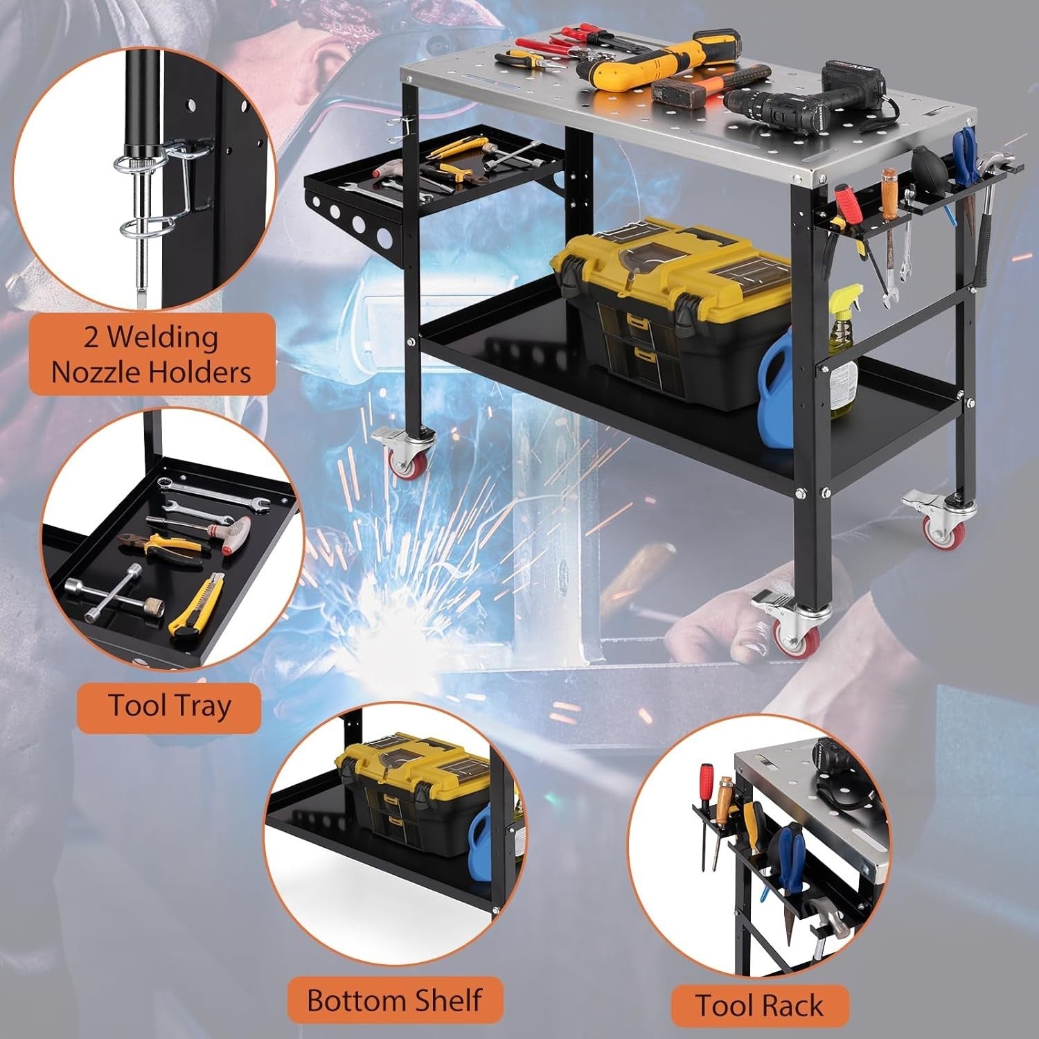 Heavy Duty Welding Table 36x18" 580kg Load Portable Workbench w/ Wheels