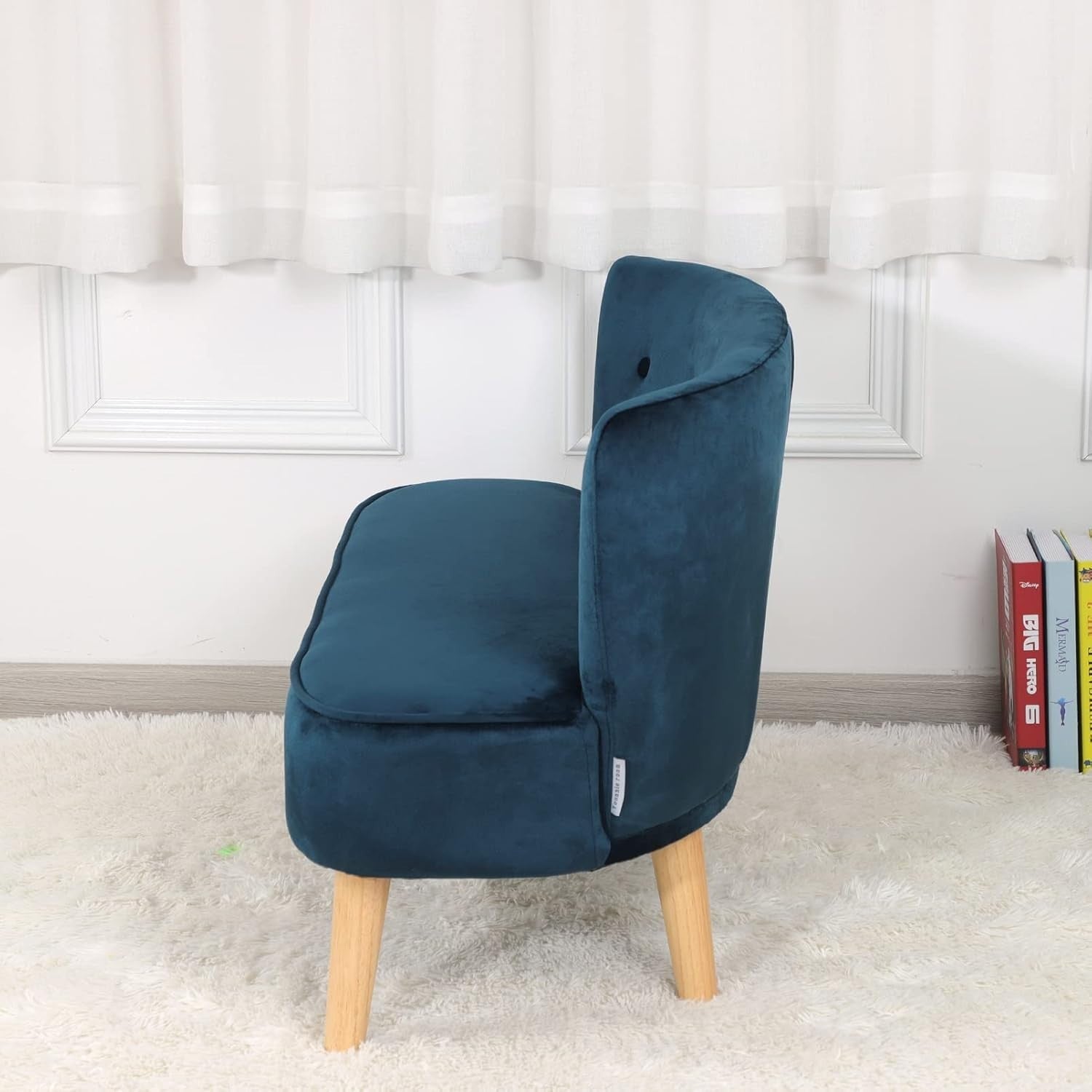 Blue Velvet Kids Sofa, 2-Seater Play Couch for Toddlers, Compact 90.5x44.5x57.5c